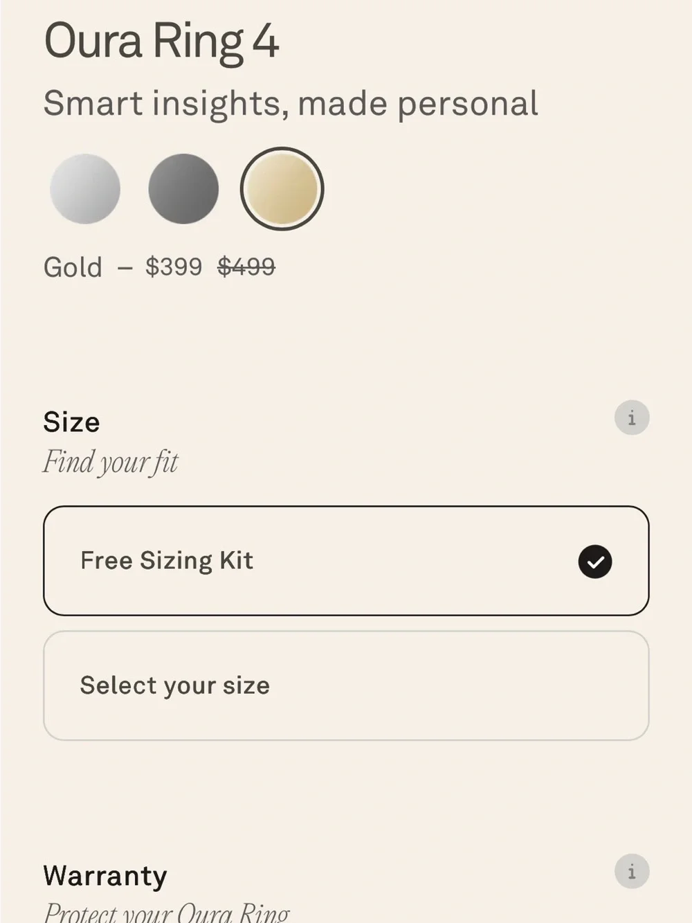 Oura Ring 4 — Gold Size 10 Like New